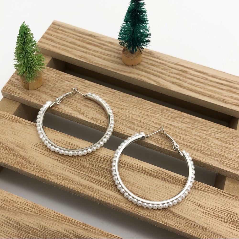 🌵4/25$ Cloie | Silver Color Hoops Pearls Earrings
